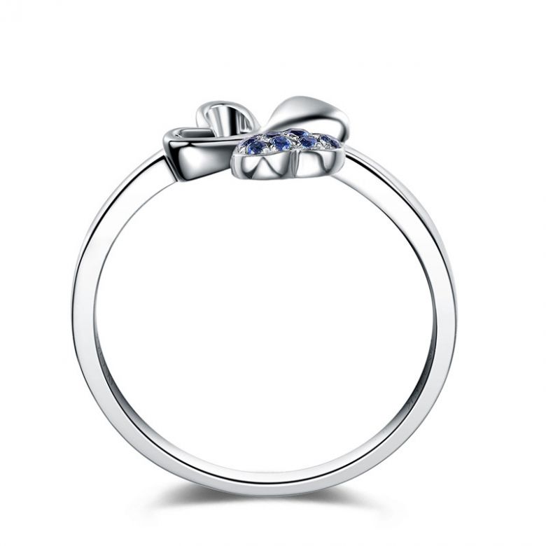 Anello da Donna Cuore di Trifoglio - Oro Bianco & Zaffiri Blu - 4