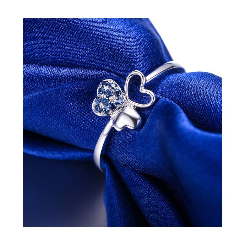 Anello da Donna Cuore di Trifoglio - Oro Bianco & Zaffiri Blu - 2