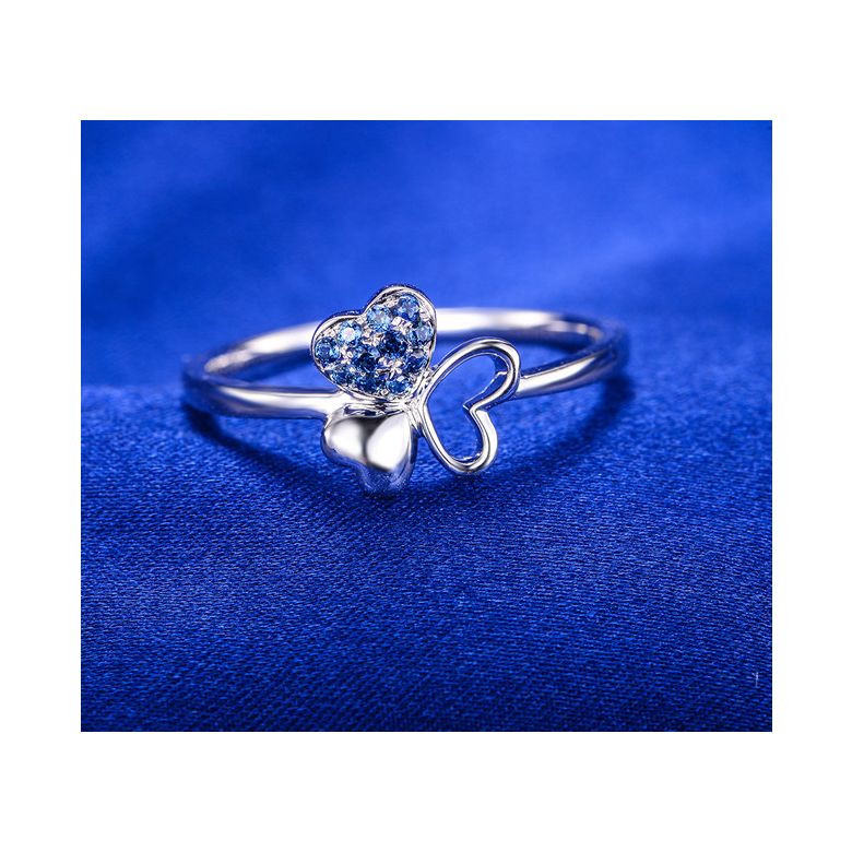 Anello da Donna Cuore di Trifoglio - Oro Bianco & Zaffiri Blu - 3