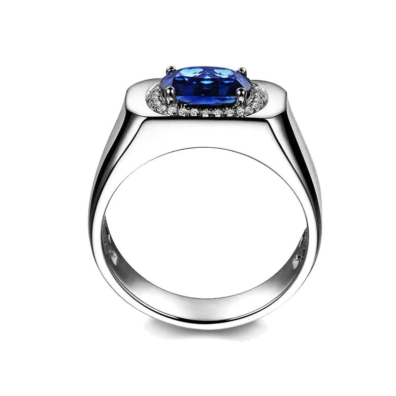 Solitario Composto Finlay - Oro Bianco,  Diamanti & Zaffiro Ovale - 6