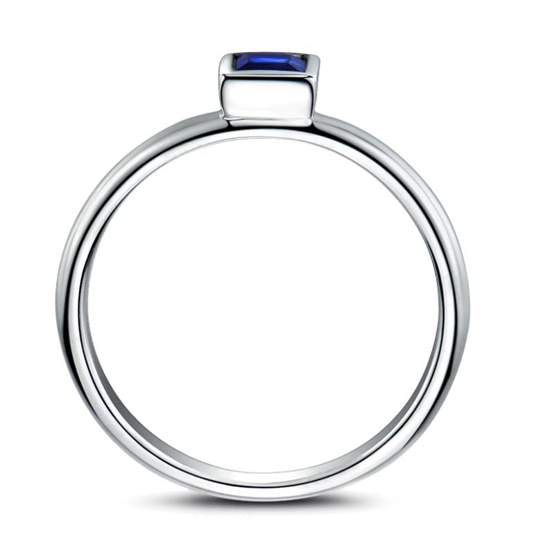 Anello Quadrato Blu - Oro Bianco & Zaffiro Princess Solitario - 7