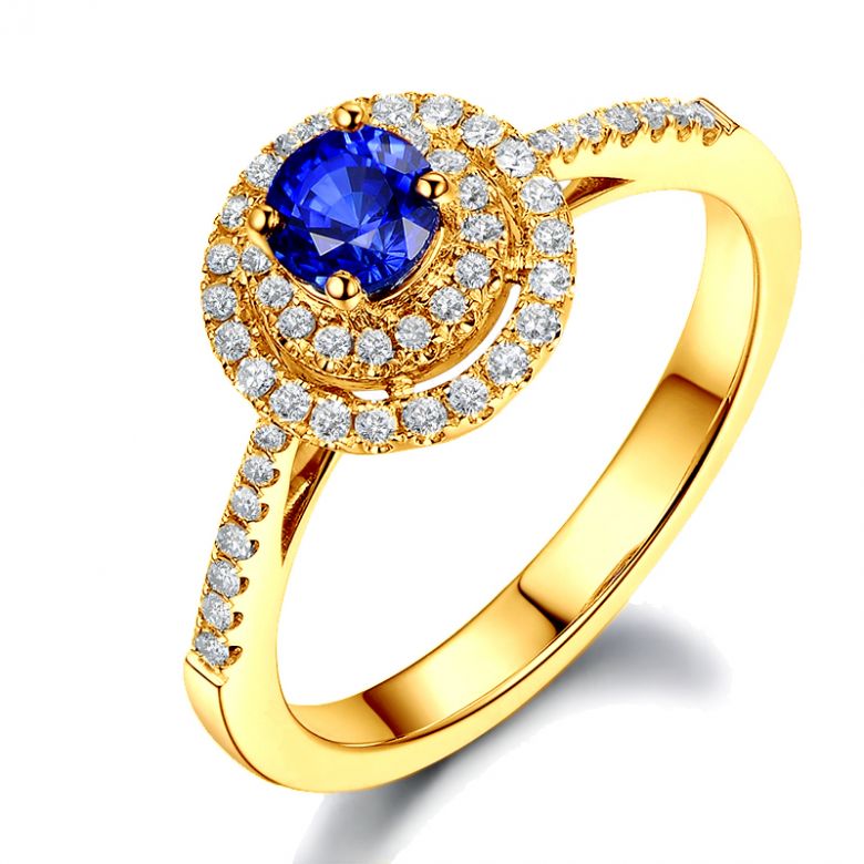 Anello Solitario Composto Mystic Blue - Oro Giallo, Diamanti & Zaffiro Blu - 1