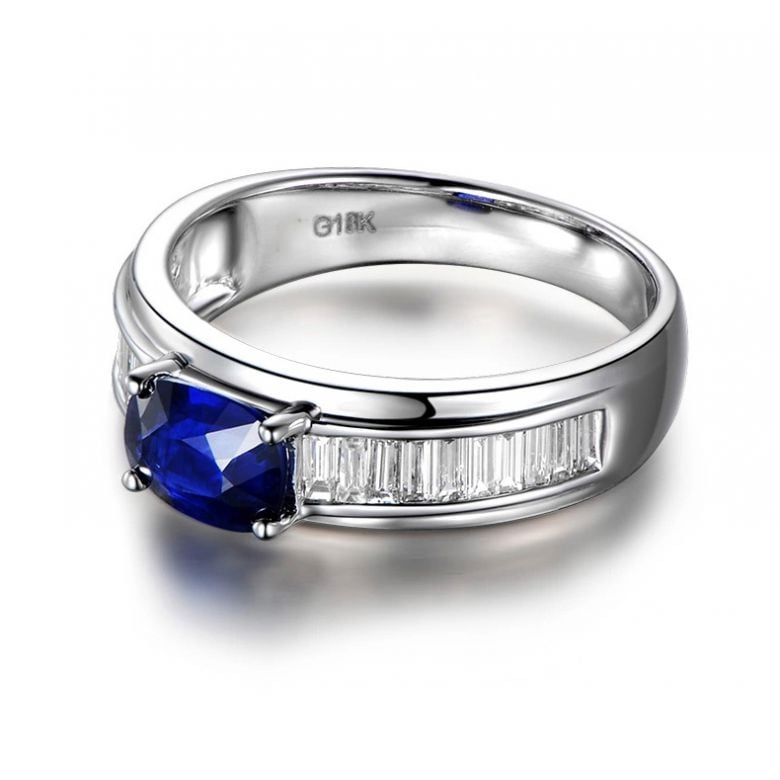 Solitario Composto True Love - Oro Bianco, Diamanti & Zaffiro Ovale - 2