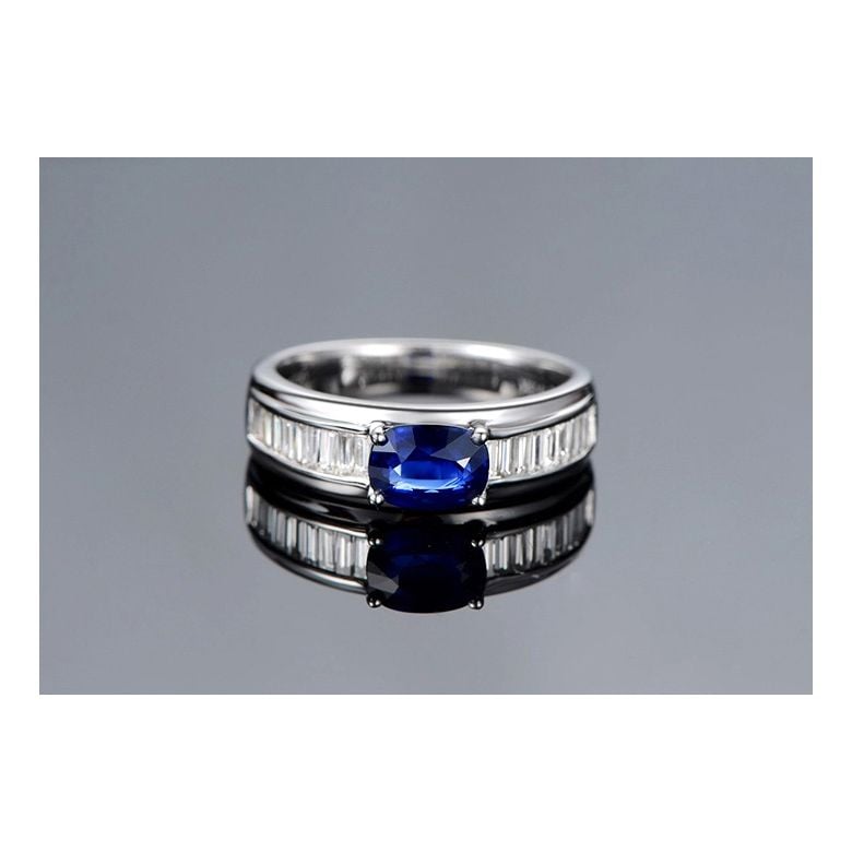 Solitario Composto True Love - Oro Bianco, Diamanti & Zaffiro Ovale - 4