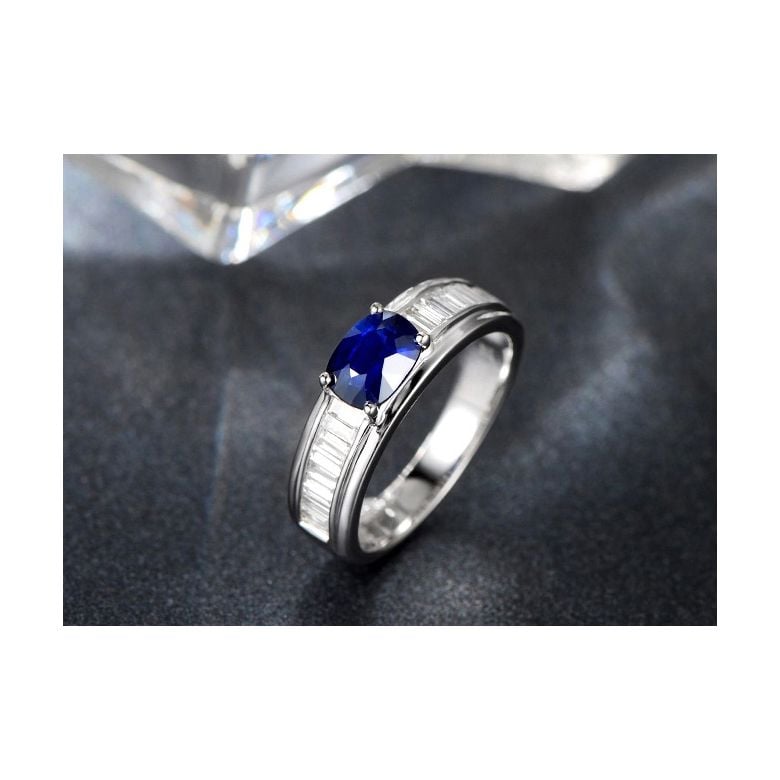 Solitario Composto True Love - Oro Bianco, Diamanti & Zaffiro Ovale - 5