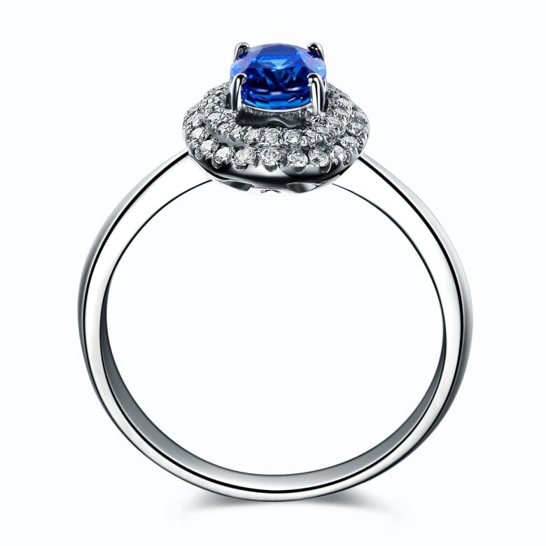 Anello Nasride - Oro Bianco, Diamanti & Zaffiro Blu - 6