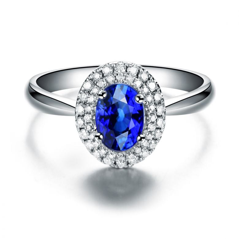 Anello Nasride - Oro Bianco, Diamanti & Zaffiro Blu - 5