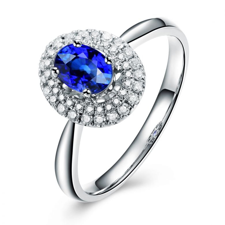 Anello Nasride - Oro Bianco, Diamanti & Zaffiro Blu - 1