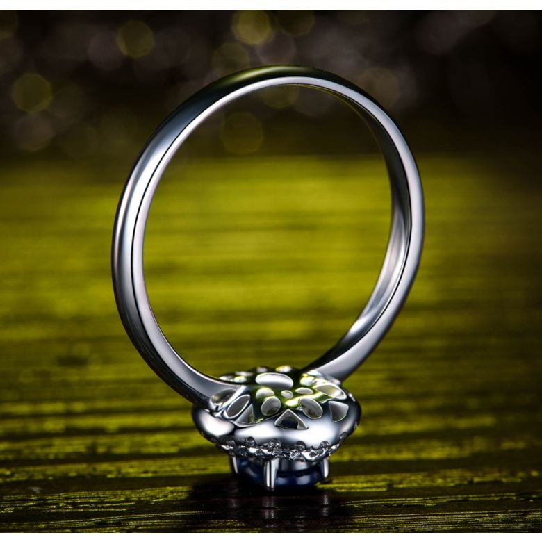 Anello Nasride - Oro Bianco, Diamanti & Zaffiro Blu - 4