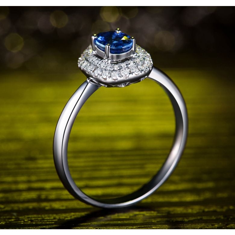 Anello Nasride - Oro Bianco, Diamanti & Zaffiro Blu - 3