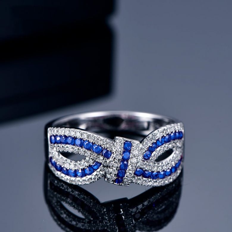 Anello Mandalay I Nodo Oro bianco, Zaffiri, Diamante - 1