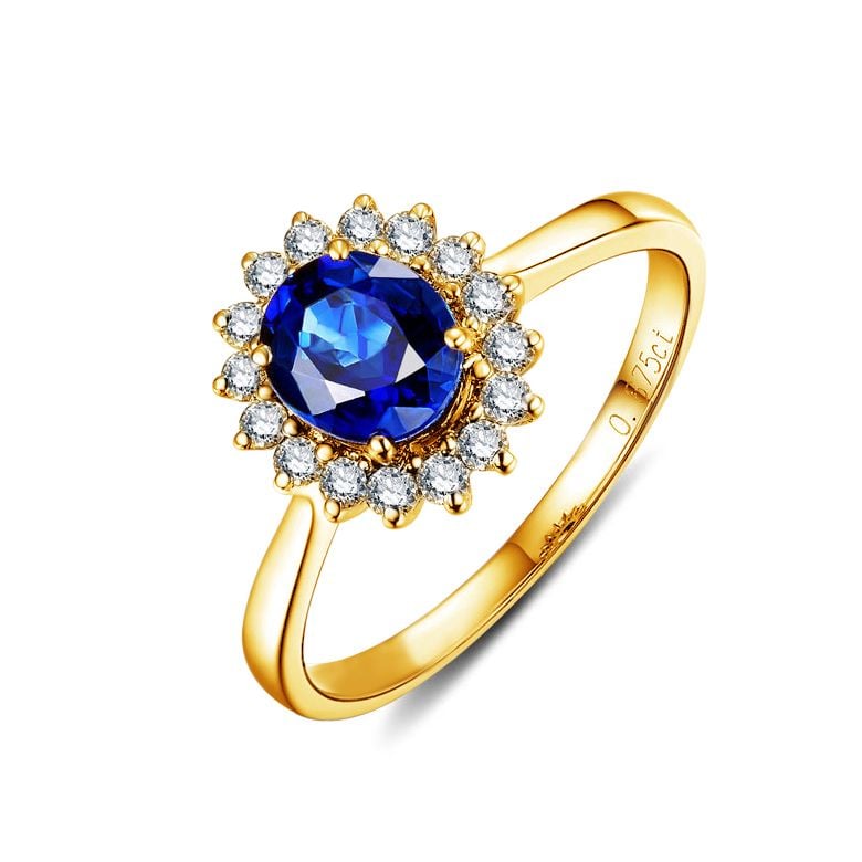 Solitario Composto Bouquet - Oro Giallo, Diamanti & Zaffiro Ovale - 1