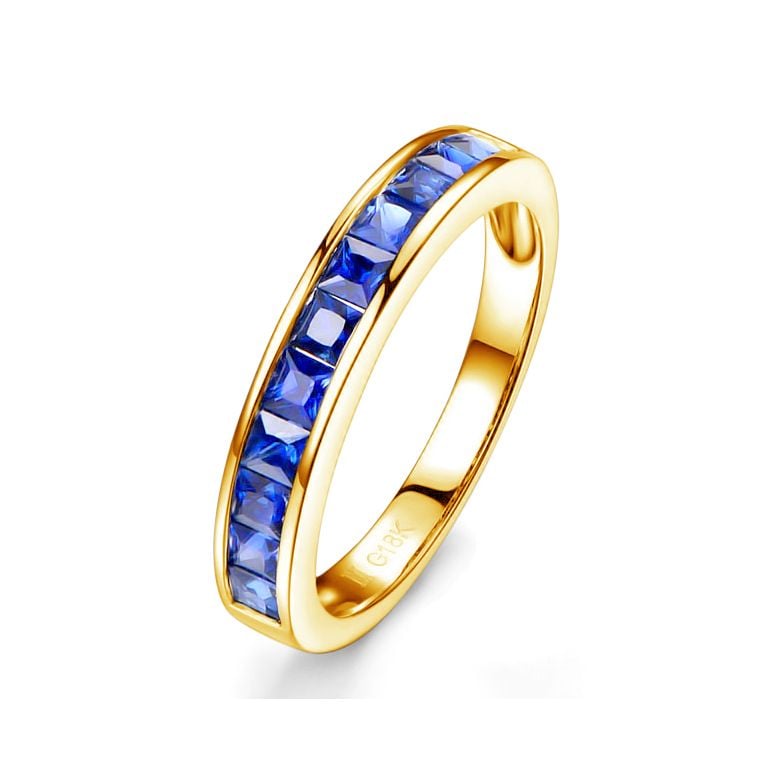 Anello Veretta Principessa - Oro Giallo e Riviera di Zaffiri Princess a Binario - 1