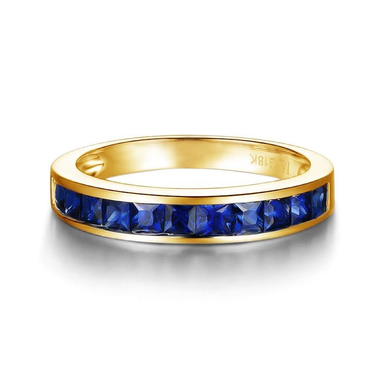 Anello Veretta Principessa - Oro Giallo e Riviera di Zaffiri Princess a Binario - 3