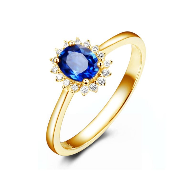 Solitario Composto Astro - Oro Giallo, Diamanti & Zaffiro Ovale - 3