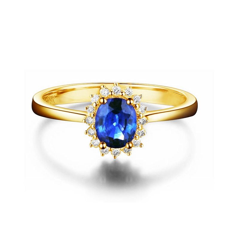 Solitario Composto Astro - Oro Giallo, Diamanti & Zaffiro Ovale - 1