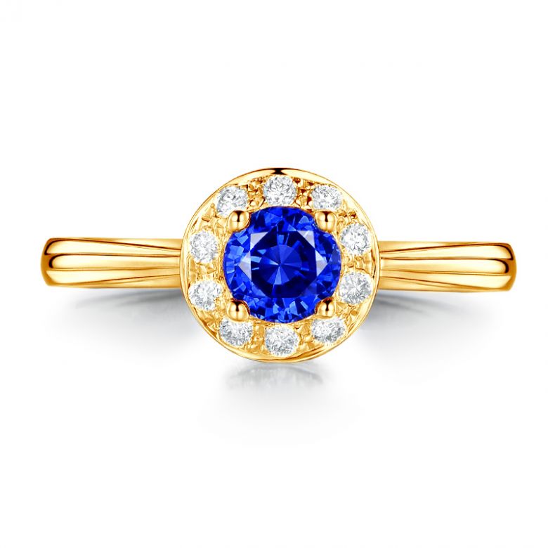 Anello Solitario Composto Kandy - Oro Giallo, Diamanti & Zaffiro Blu - 2