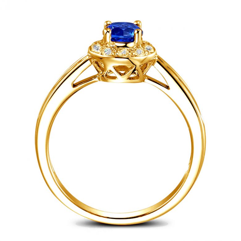 Anello Solitario Composto Kandy - Oro Giallo, Diamanti & Zaffiro Blu - 8