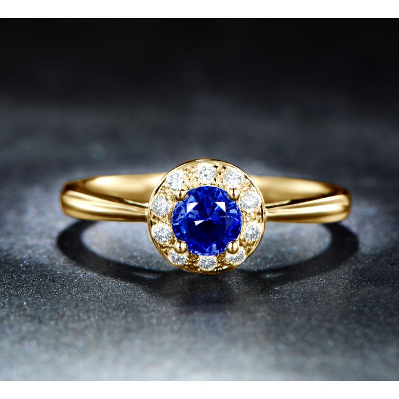 Anello Solitario Composto Kandy - Oro Giallo, Diamanti & Zaffiro Blu - 4
