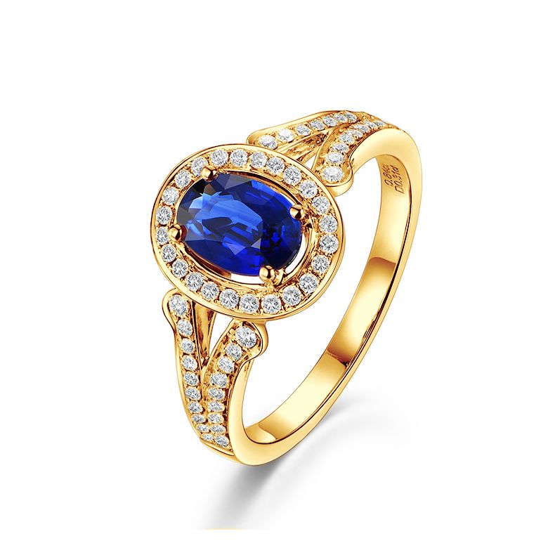 Anello Solitario Composto Dambulla - Oro Giallo, Diamanti & Zaffiro - 1