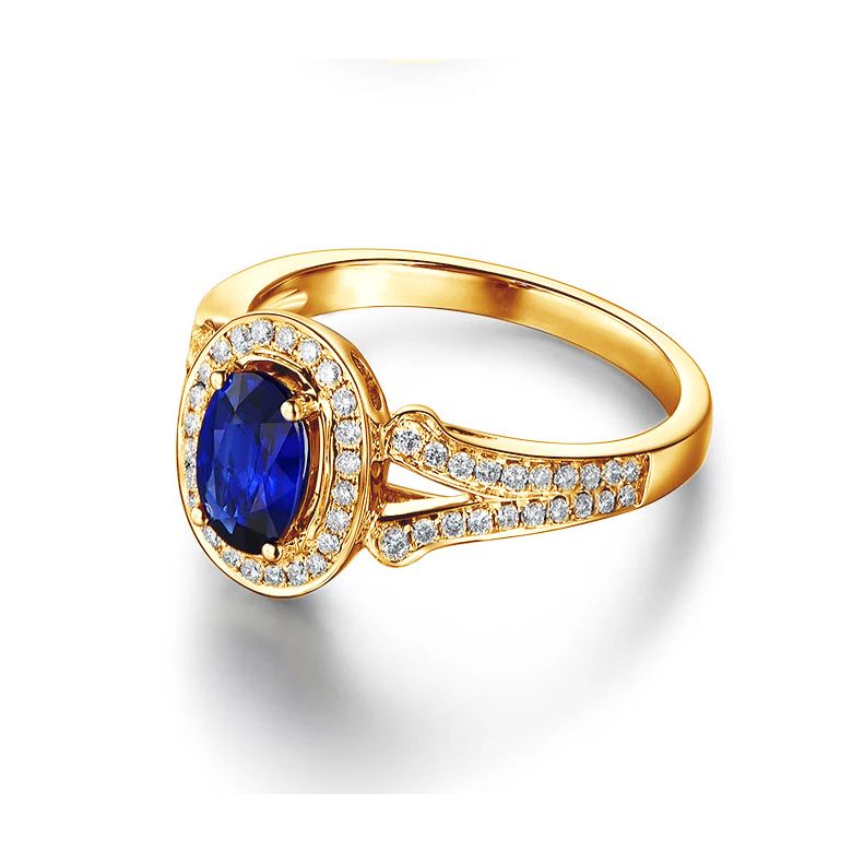 Anello Solitario Composto Dambulla - Oro Giallo, Diamanti & Zaffiro - 7
