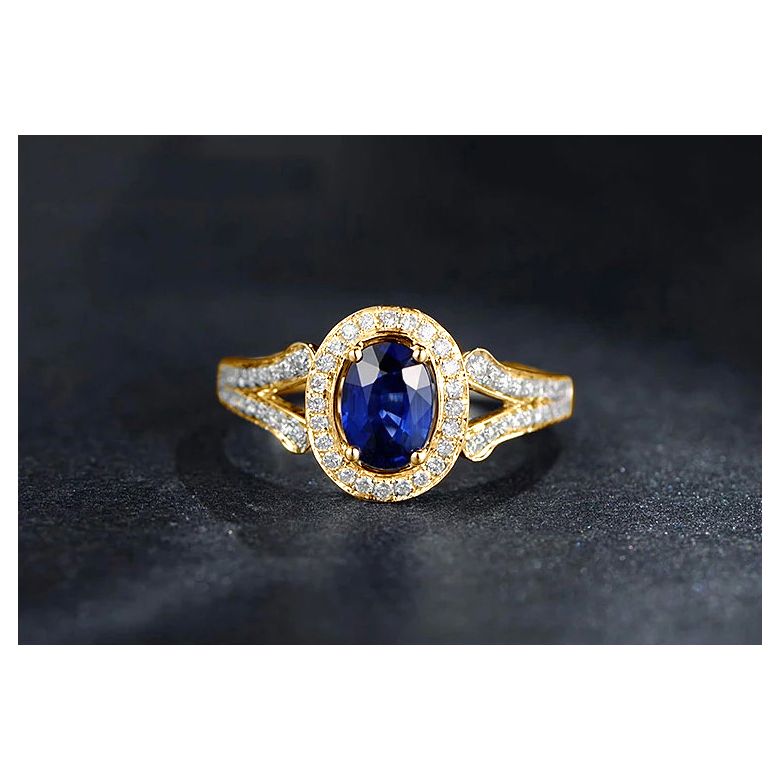 Anello Solitario Composto Dambulla - Oro Giallo, Diamanti & Zaffiro - 3