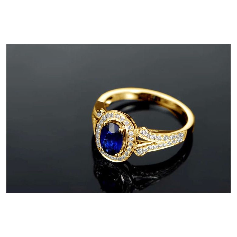 Anello Solitario Composto Dambulla - Oro Giallo, Diamanti & Zaffiro - 4