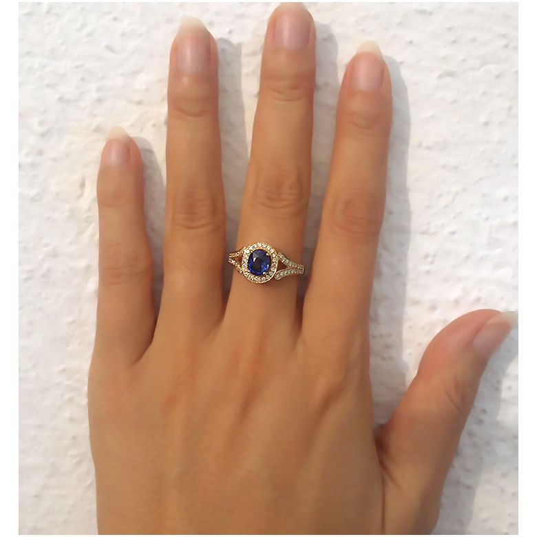 Anello Solitario Composto Dambulla - Oro Giallo, Diamanti & Zaffiro - 5