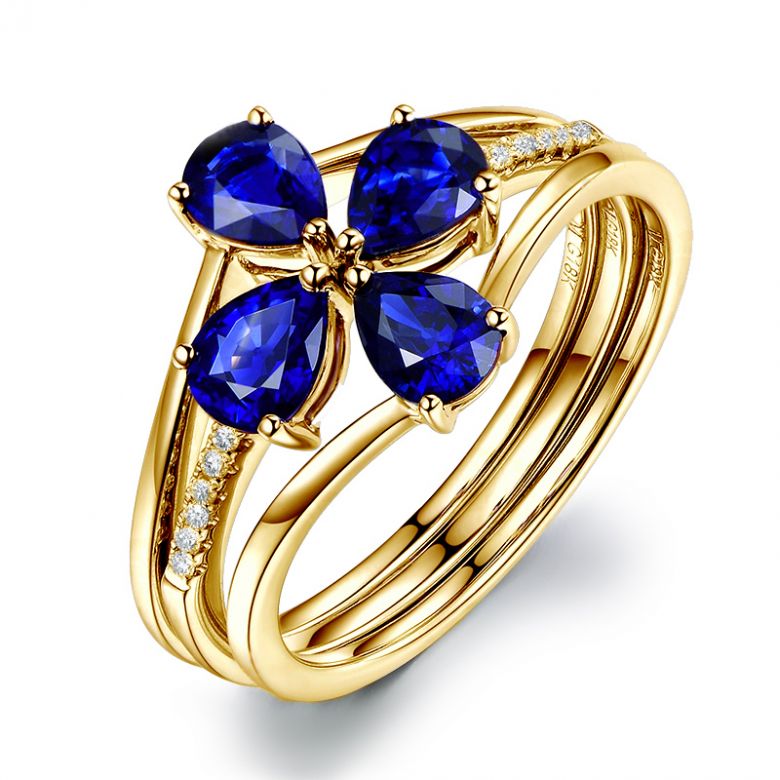 Anello da Donna Eucléia - Oro Giallo, Diamanti & Zaffiri Pera - 4