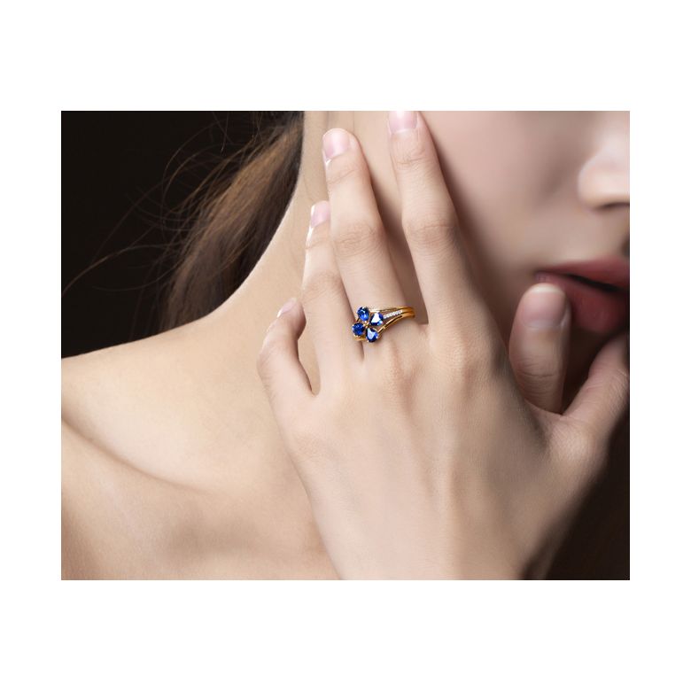 Anello da Donna Eucléia - Oro Giallo, Diamanti & Zaffiri Pera - 2