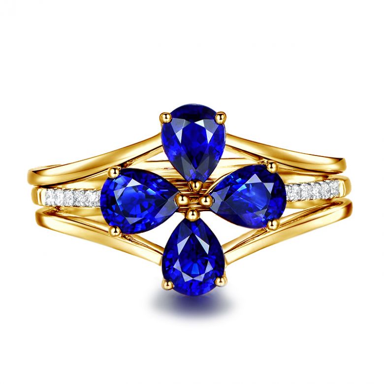 Anello da Donna Eucléia - Oro Giallo, Diamanti & Zaffiri Pera - 1