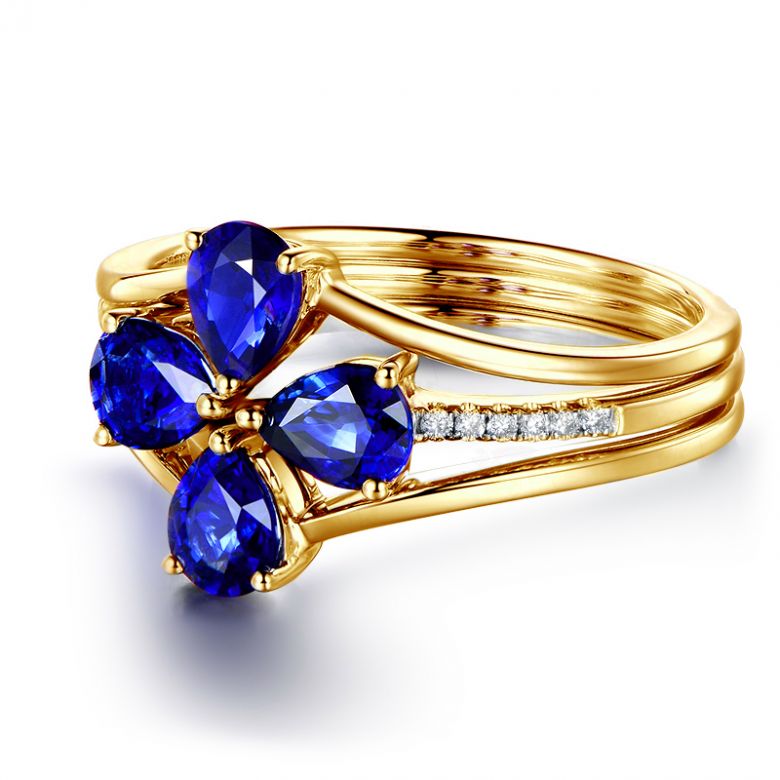 Anello da Donna Eucléia - Oro Giallo, Diamanti & Zaffiri Pera - 6