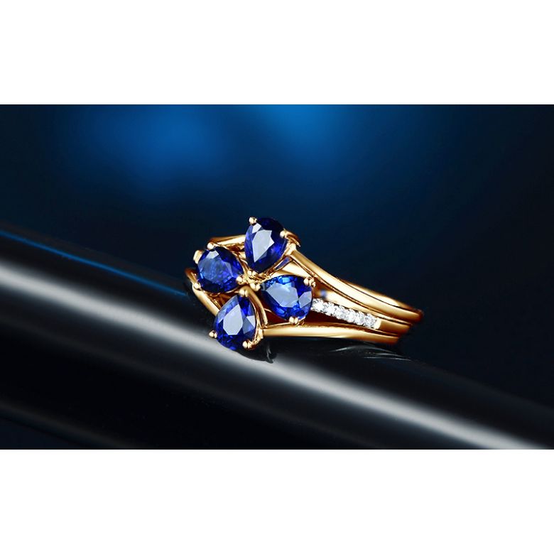 Anello da Donna Eucléia - Oro Giallo, Diamanti & Zaffiri Pera - 3