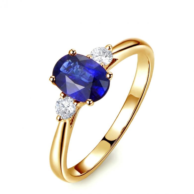 Anello da Donna Cybèle - Oro Giallo, Diamanti & Zaffiro Blu Ovale - 1