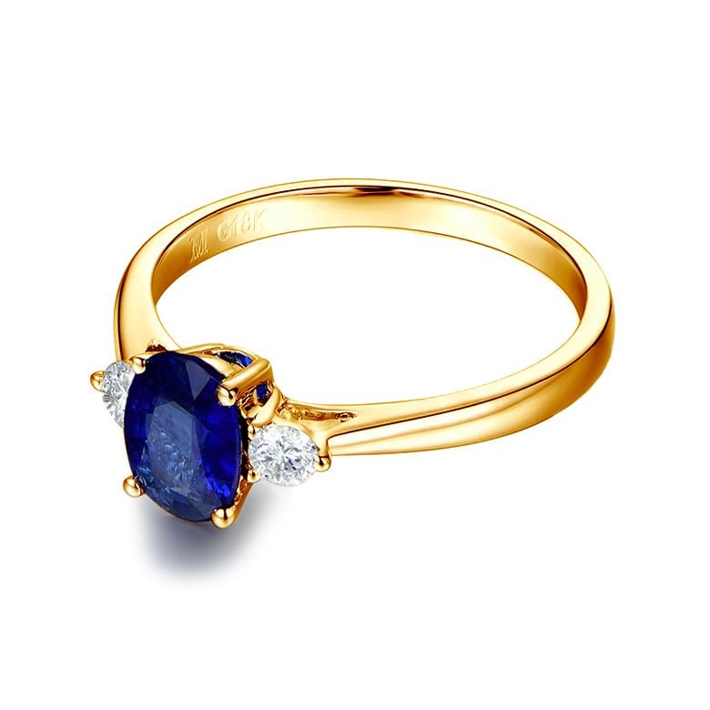 Anello da Donna Cybèle - Oro Giallo, Diamanti & Zaffiro Blu Ovale - 5