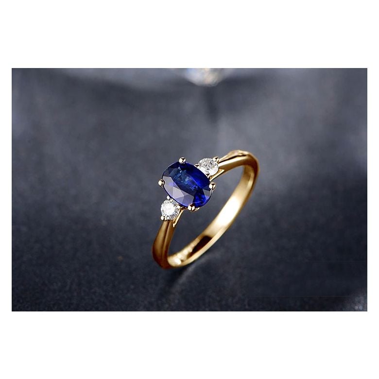 Anello da Donna Cybèle - Oro Giallo, Diamanti & Zaffiro Blu Ovale - 3