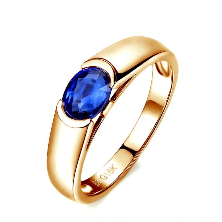 Anello Shitala - Oro Giallo & Zaffiro Ovale Solitario - 5