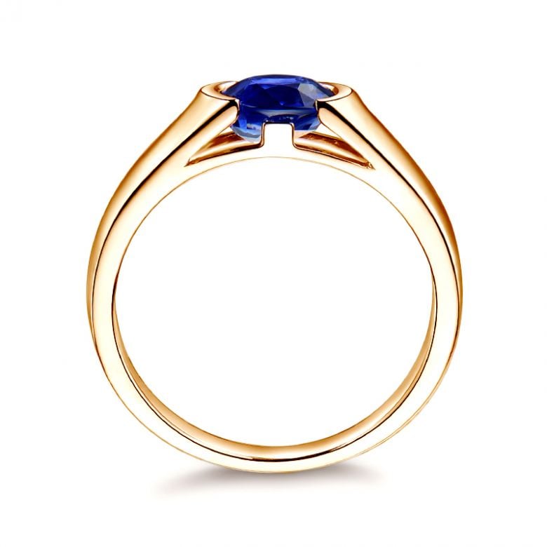 Anello Shitala - Oro Giallo & Zaffiro Ovale Solitario - 1