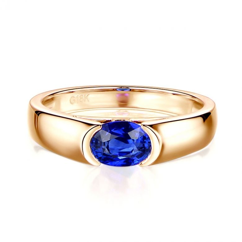 Anello Shitala - Oro Giallo & Zaffiro Ovale Solitario - 4