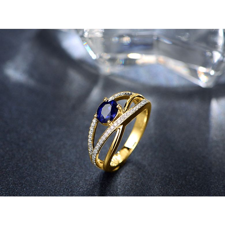 Solitario Composto Sharmini - Oro Giallo, Diamanti & Zaffiro Ovale - 3