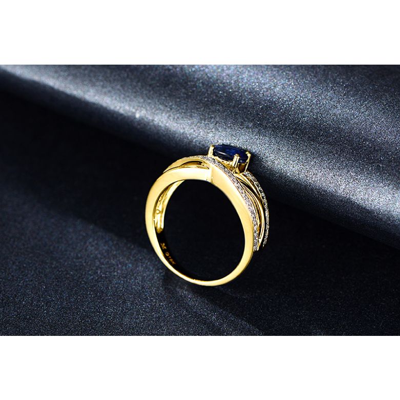 Solitario Composto Sharmini - Oro Giallo, Diamanti & Zaffiro Ovale - 4