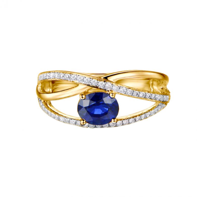 Solitario Composto Sharmini - Oro Giallo, Diamanti & Zaffiro Ovale - 5