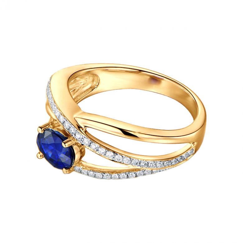 Solitario Composto Sharmini - Oro Giallo, Diamanti & Zaffiro Ovale - 6