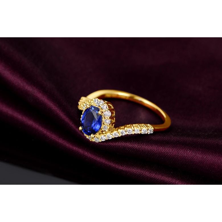 Solitario Composto Eye - Oro Giallo, Diamanti & Zaffiro Ovale - 3