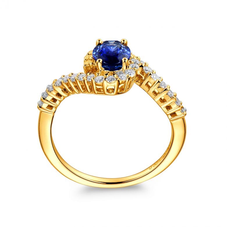 Solitario Composto Eye - Oro Giallo, Diamanti & Zaffiro Ovale - 6