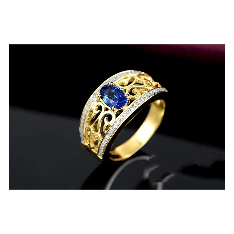 Solitario Composto Hiruni - Oro Giallo, Diamanti & Zaffiro Ovale - 4