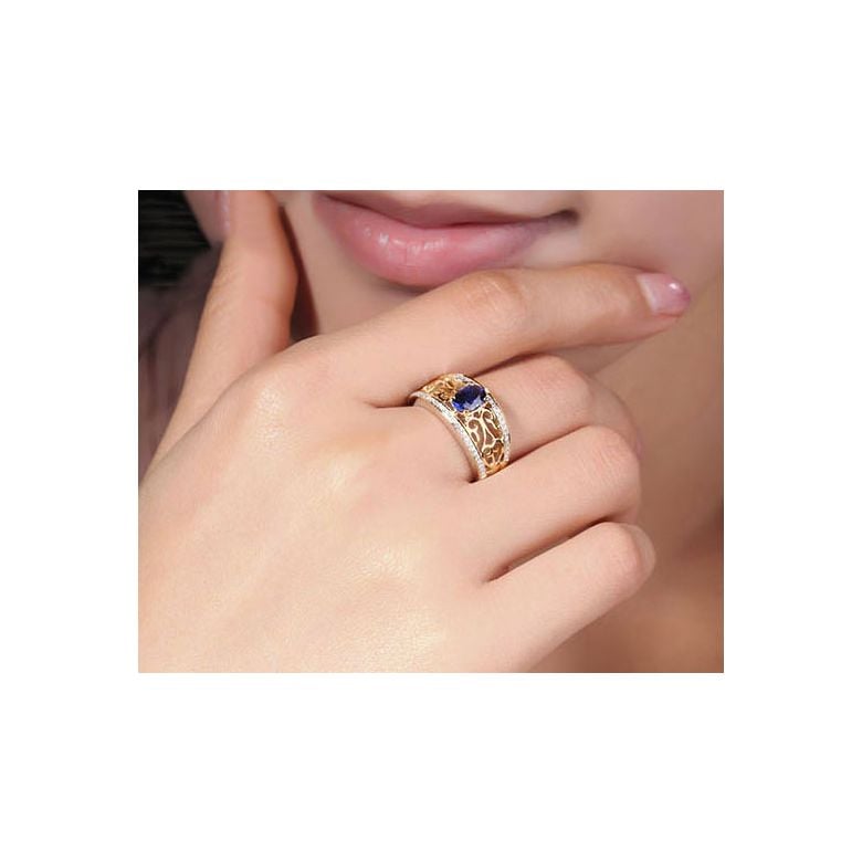 Solitario Composto Hiruni - Oro Giallo, Diamanti & Zaffiro Ovale - 5