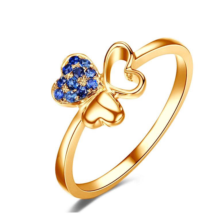 Anello da Donna Cuore di Trifoglio - Oro Giallo & Zaffiri Blu - 2