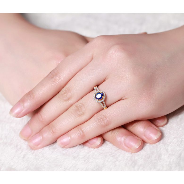 Anello Solitario Composto Mahaweli - Oro Giallo, Diamanti & Zaffiro - 2