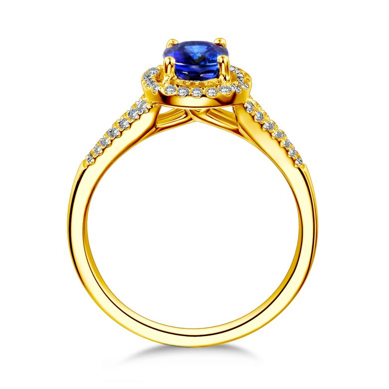 Anello Solitario Composto Mahaweli - Oro Giallo, Diamanti & Zaffiro - 7